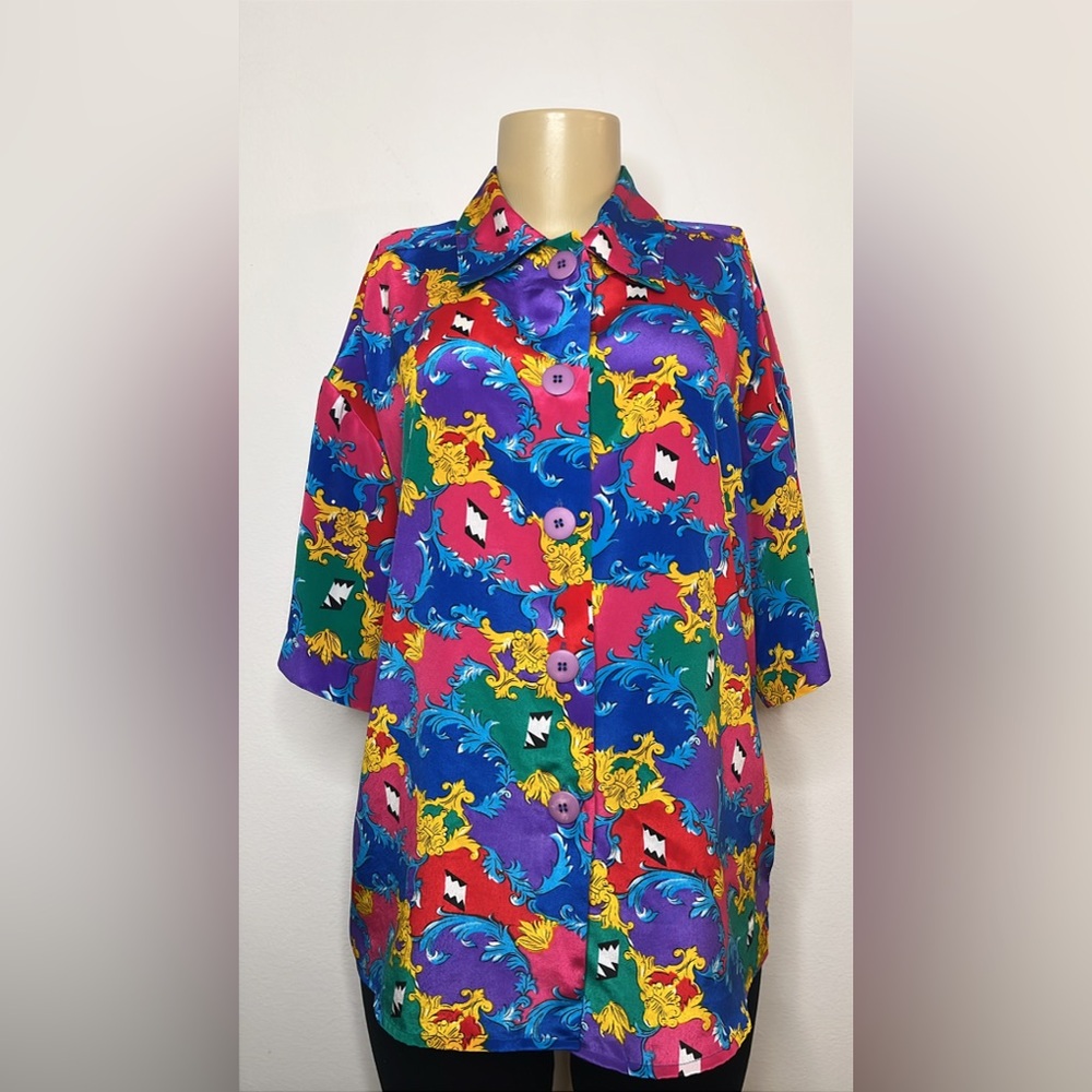 Vintage 80s Colorful Abstract Baroque Blouse